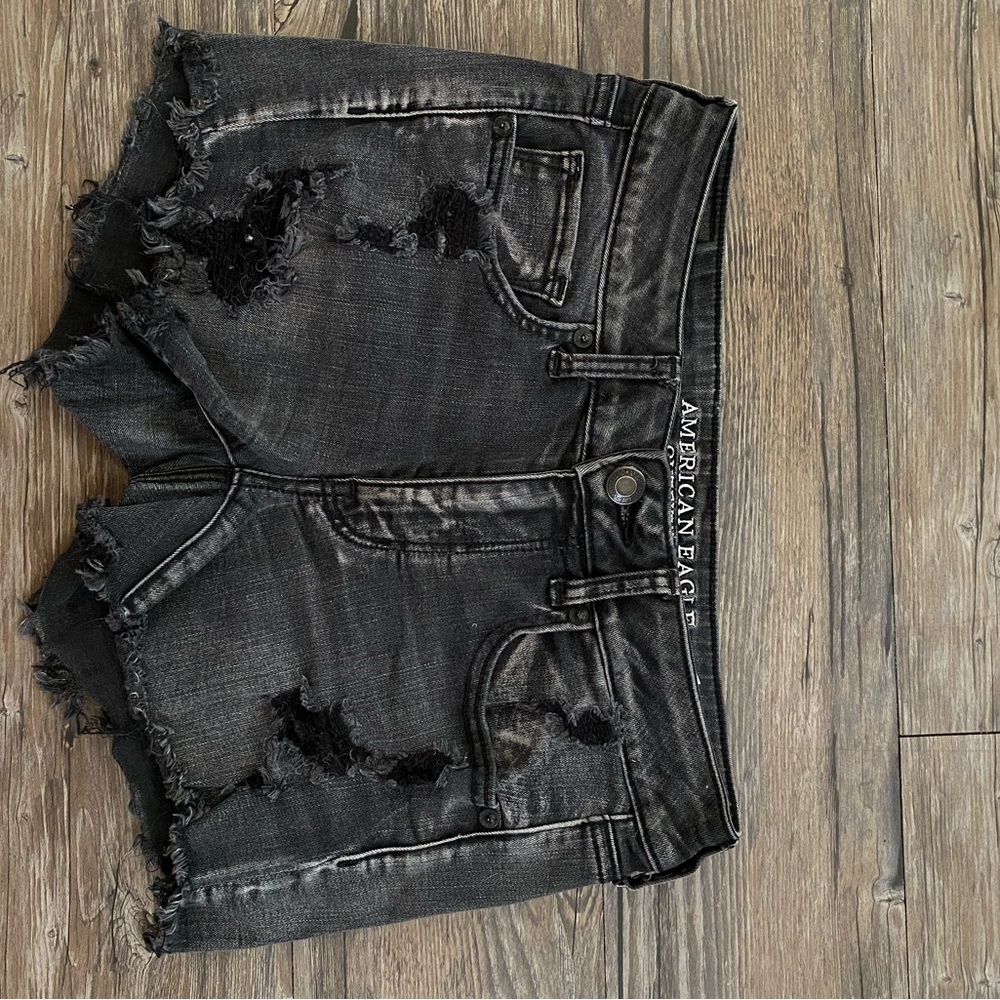 American Eagle Outfitters Black Distressed Jean Shorts